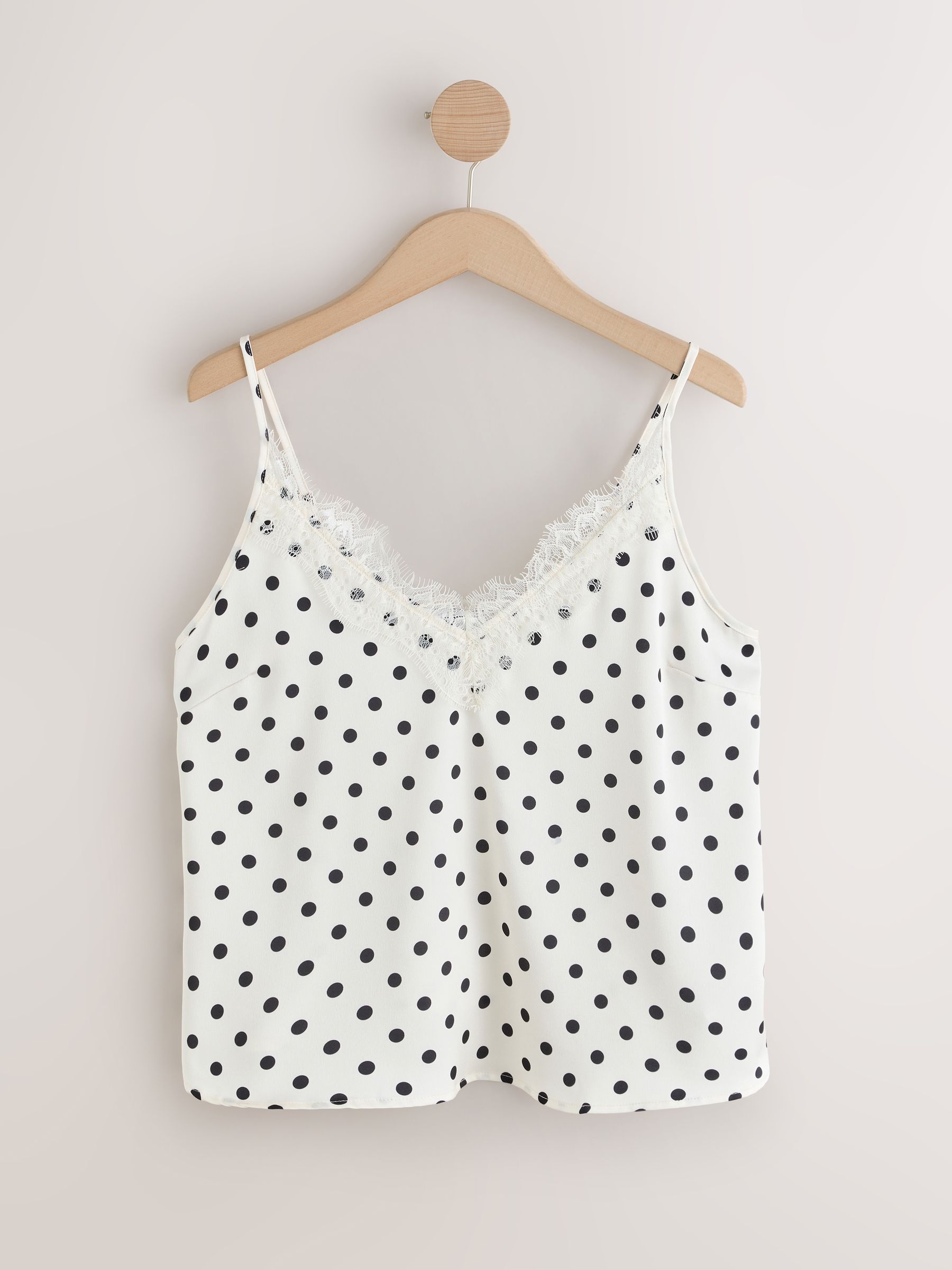 Buy Ecru/Black Polka Dot Satin Lace Cami Top from Next India