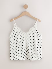 Ecru/Black Polka Dot Satin Lace Cami Top - Image 6 of 8
