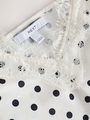 Ecru/Black Polka Dot Satin Lace Cami Top - Image 7 of 8