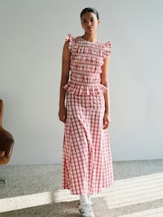 Pink/Cream Gingham Smocked Flutter Sleeve Top - Image 2 of 4