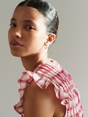 Pink/Cream Gingham Smocked Flutter Sleeve Top - Image 3 of 4