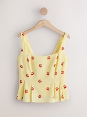 Yellow Cherry Print Structured Peplum Top with Linen - Image 6 of 8