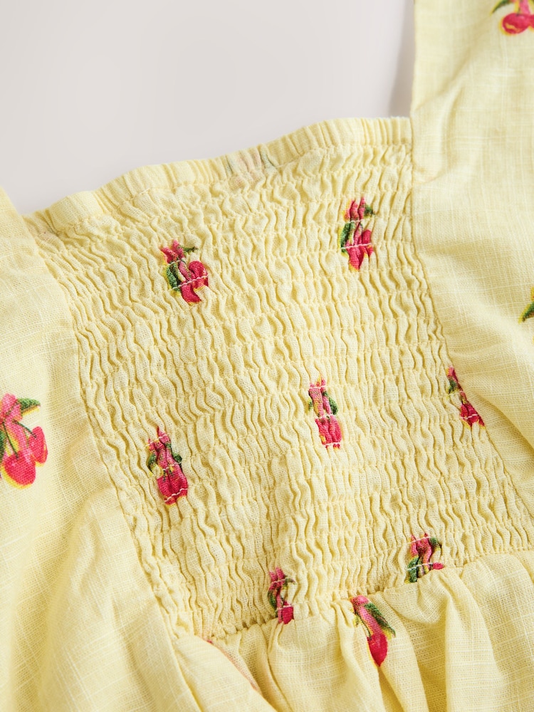 Yellow Cherry Print Structured Peplum Top with Linen - Image 8 of 8