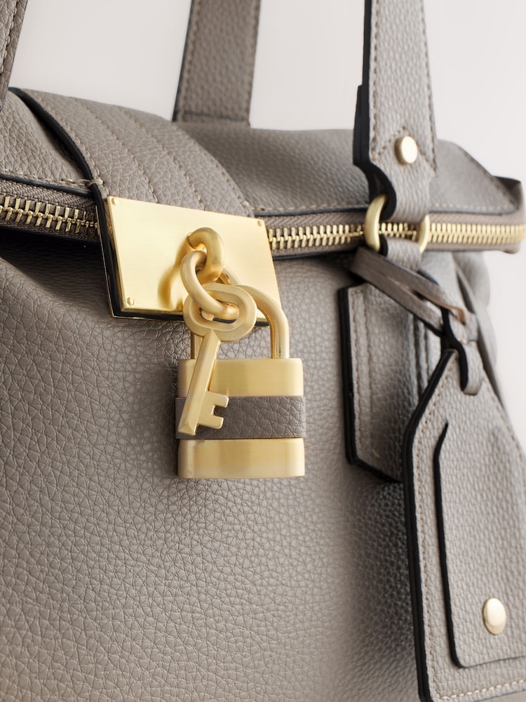 Mink Brown Padlock Charm Hand Held Bag - Image 9 of 9