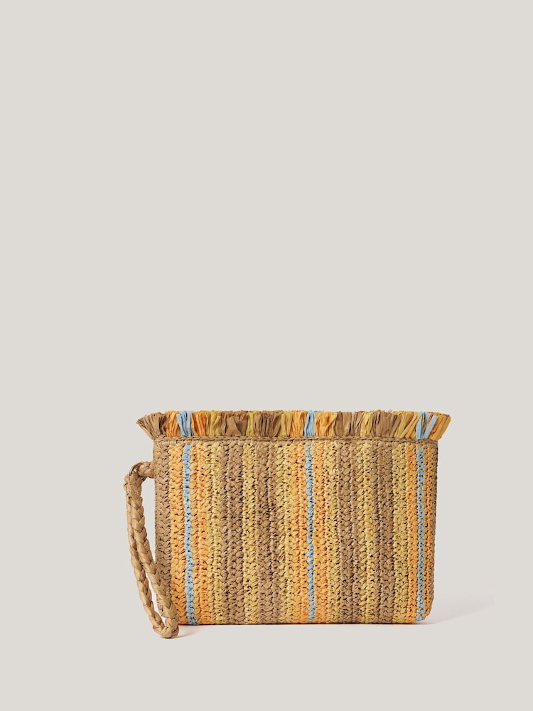 Jigsaw Brown Striped Straw Pouch - Image 1 of 6