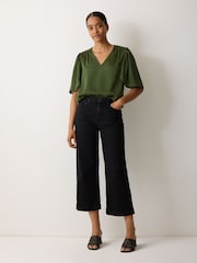 Jigsaw Green Satin Pleated Blouse - Image 1 of 5