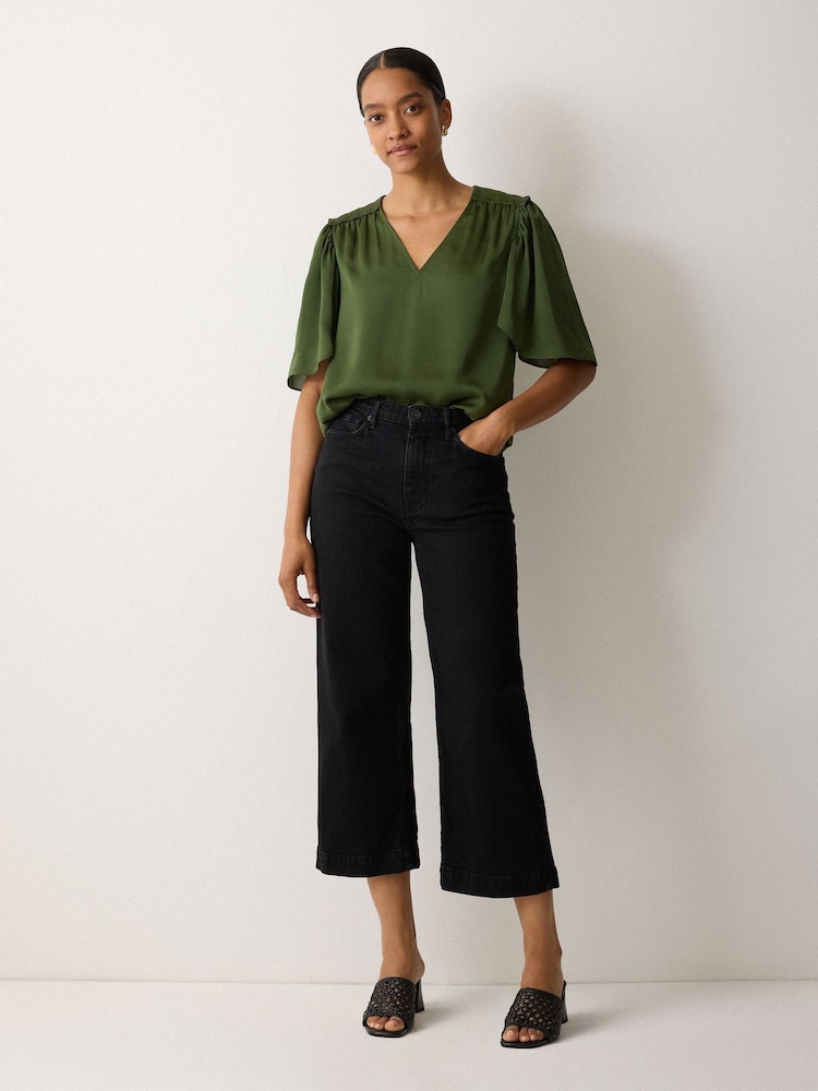 Jigsaw Green Satin Pleated Blouse - Image 1 of 5