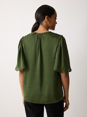 Jigsaw Green Satin Pleated Blouse - Image 4 of 5