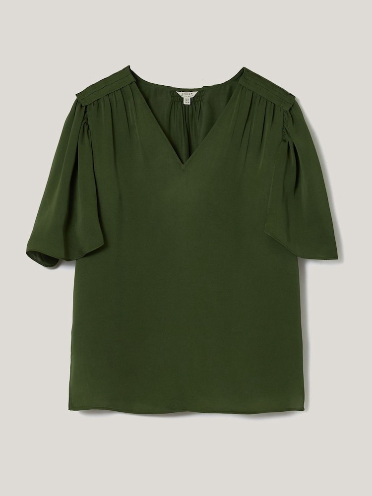 Jigsaw Green Satin Pleated Blouse - Image 5 of 5