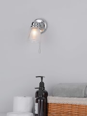 Dar Lighting Polished Chrome Ribbed Glass Cedric Wall Light - Image 1 of 7