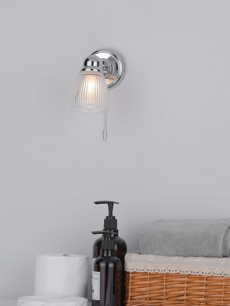 Dar Lighting Polished Chrome Ribbed Glass Cedric Wall Light - Image 1 of 7