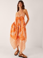Monsoon Orange Madison Paisley Handkerchief Midi Dress - Image 1 of 4
