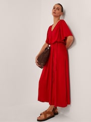 Monsoon Red Paula Braided Jersey Midi Dress - Image 1 of 4