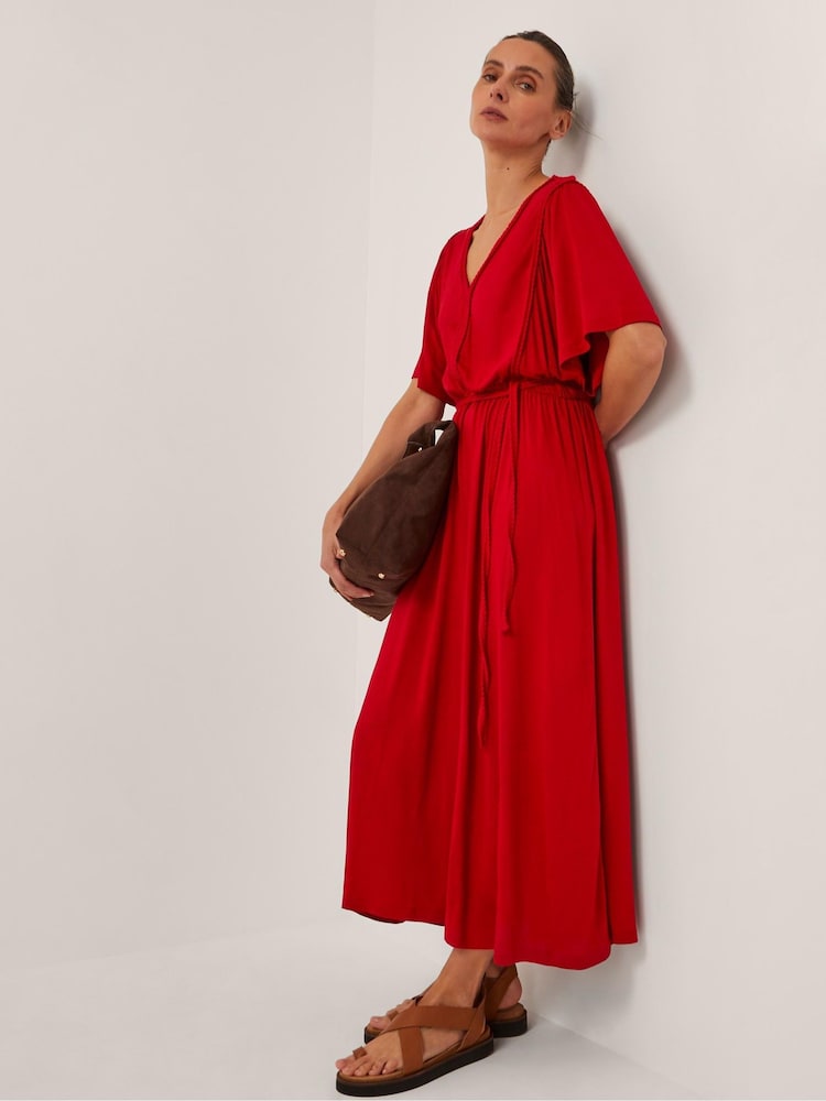 Monsoon Red Paula Braided Jersey Midi Dress - Image 1 of 4