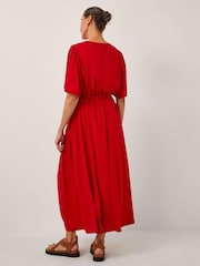 Monsoon Red Paula Braided Jersey Midi Dress - Image 2 of 4