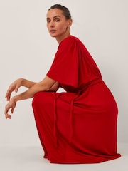 Monsoon Red Paula Braided Jersey Midi Dress - Image 3 of 4