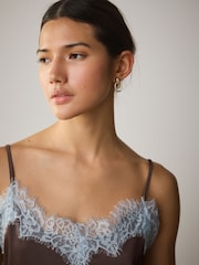 Brown/Blue Asymmetric Hem Lace Cami Top - Image 3 of 5