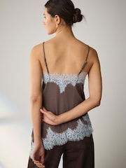 Brown/Blue Asymmetric Hem Lace Cami Top - Image 5 of 5