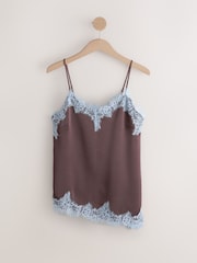 Brown/Blue Asymmetric Hem Lace Cami Top - Image 6 of 8