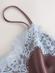 Brown/Blue Asymmetric Hem Lace Cami Top - Image 8 of 8