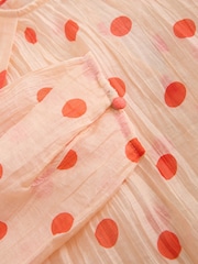 Coral Polka Dot Volume Long Sleeve Blouse - Image 2 of 3