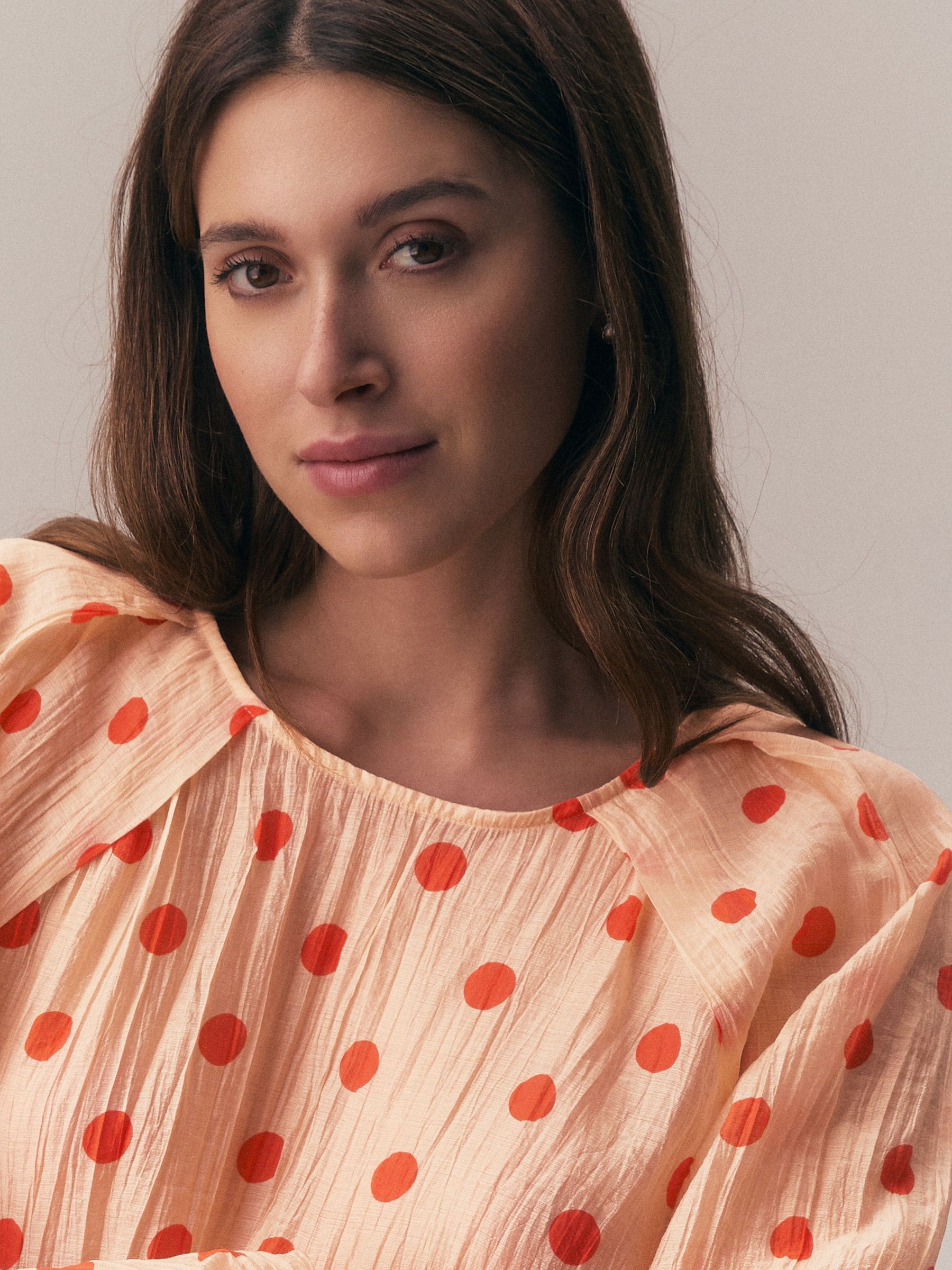Buy Peach/Coral Volume Long Sleeve Blouse from Next USA