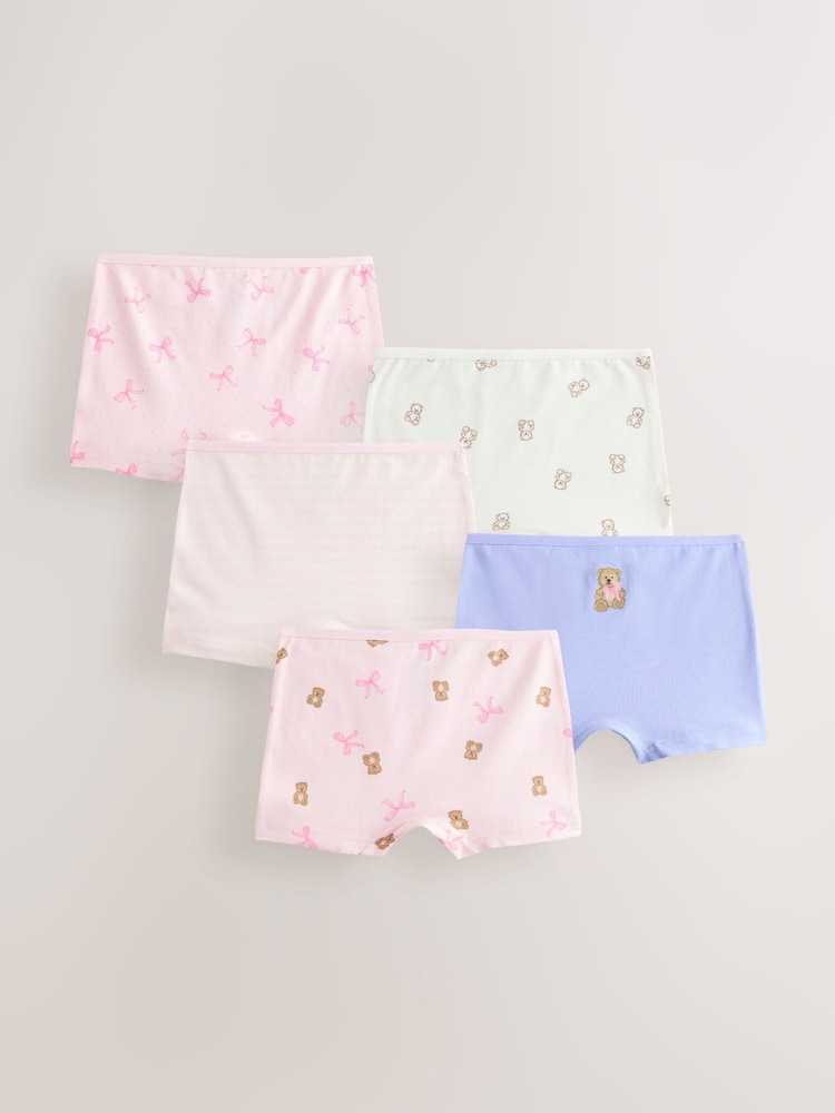 Pink Bear/Bow Short Briefs 5 Pack (2-16yrs) - Image 1 of 9 Pink Bear/Bow Short Briefs 5 Pack (2-16yrs) - Image 1 of 9