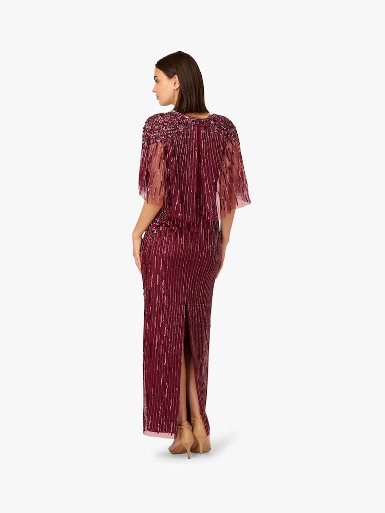Adrianna Papell Red Cape Bead Long Dress - Imagem 2 de 6