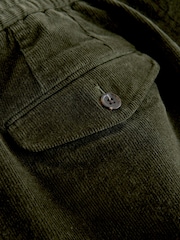 Khaki Green Regular Fit Smart Cotton Rich Corduroy Elasticated Waistband Trousers - Image 8 of 9