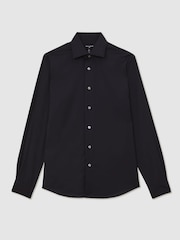 Reiss Navy Spy Atelier Wool Regular-Fit Shirt - Image 2 of 8