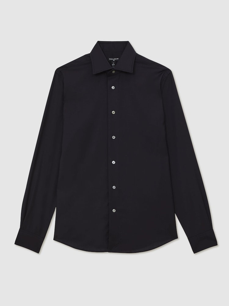 Reiss Navy Spy Atelier Wool Regular-Fit Shirt - Image 2 of 8 Reiss Navy Spy Atelier Wool Regular-Fit Shirt - Image 2 of 8