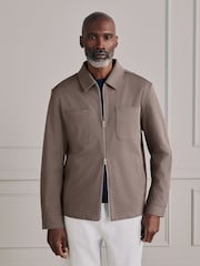 Neutral Brown Signature Full Zip Shacket - Image 1 of 11