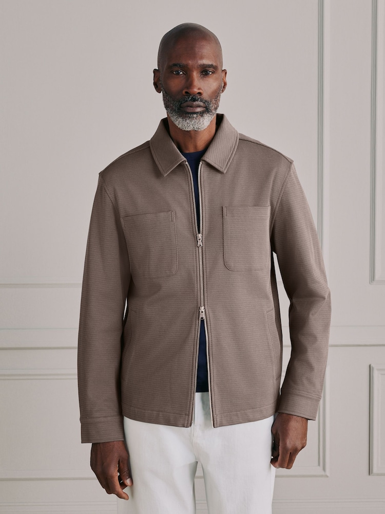 Neutral Brown Signature Full Zip Shacket - Image 1 of 11