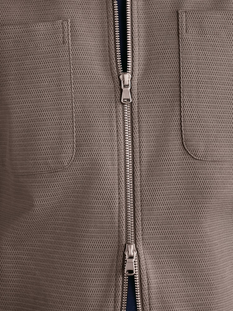 Neutral Brown Signature Full Zip Shacket - Image 11 of 11