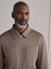 Neutral Brown Signature Full Zip Shacket - Image 4 of 11