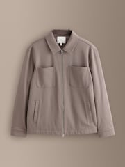 Neutral Brown Signature Full Zip Shacket - Image 6 of 11