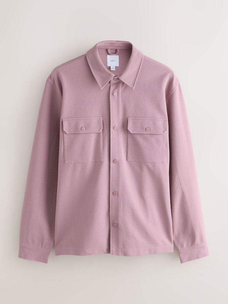 紫色 - 針織斜紋按扣襯衫式外套 - 圖片 1，共 6