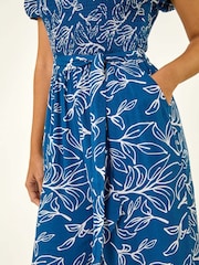 Roman Blue Leaf Print Wide Leg Jumpsuit - Image 5 of 5