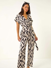 Roman Black Zig Zag Wrap Front Jumpsuit - Image 2 of 5