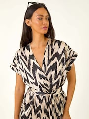 Roman Black Zig Zag Wrap Front Jumpsuit - Image 4 of 5