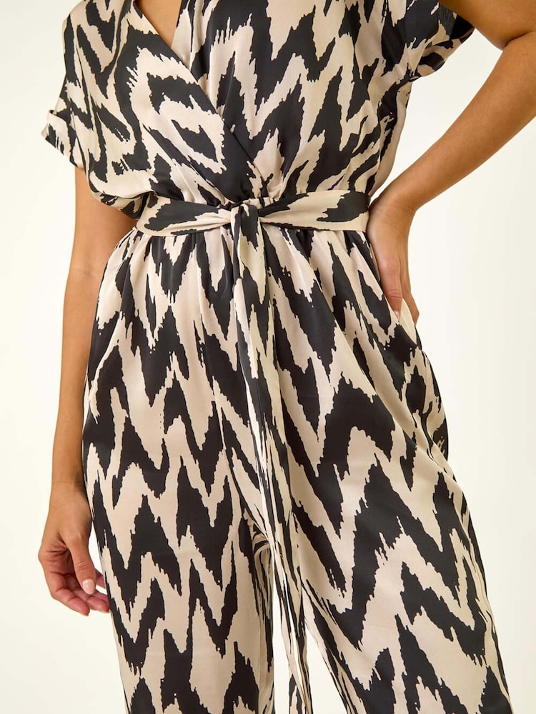 Roman Black Zig Zag Wrap Front Jumpsuit - Image 5 of 5