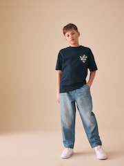 Denim albastru nuanță medie - Lightweight Pull on Jeans (3-16yrs) - Imaginea 2 din 8