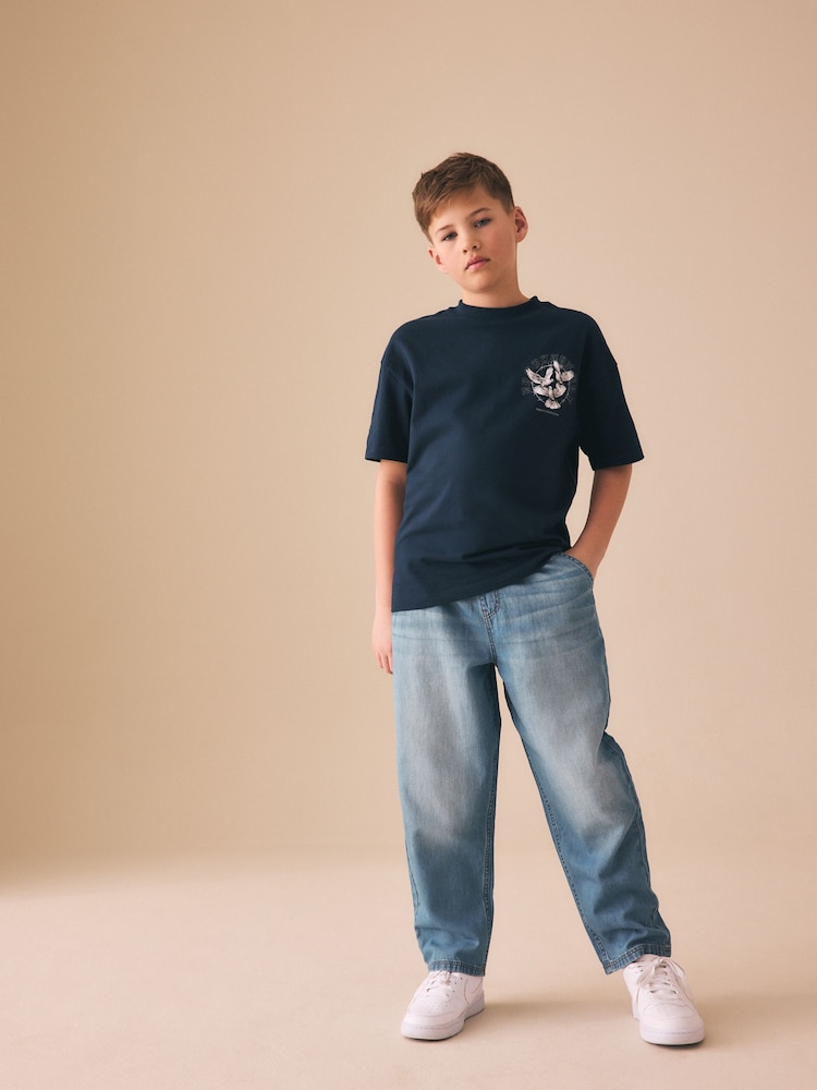 Denim albastru nuanță medie - Lightweight Pull on Jeans (3-16yrs) - Imaginea 2 din 8