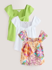 Green/ White/ Geo Print Flutter Sleeve Button Front Top with Linen 3 Pack - Image 1 of 10