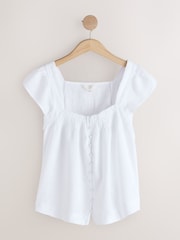 Green/ White/ Geo Print Flutter Sleeve Button Front Top with Linen 3 Pack - Image 2 of 10