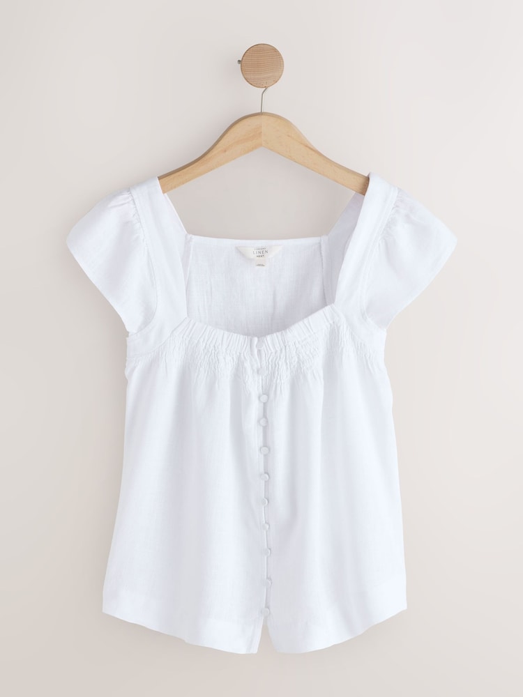 Green/ White/ Geo Print Flutter Sleeve Button Front Top with Linen 3 Pack - Image 2 of 10