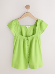 Green/ White/ Geo Print Flutter Sleeve Button Front Top with Linen 3 Pack - Image 3 of 10