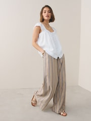 Green/ White/ Geo Print Flutter Sleeve Button Front Top with Linen 3 Pack - Image 6 of 10