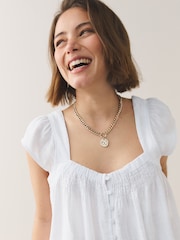 Green/ White/ Geo Print Flutter Sleeve Button Front Top with Linen 3 Pack - Image 8 of 10