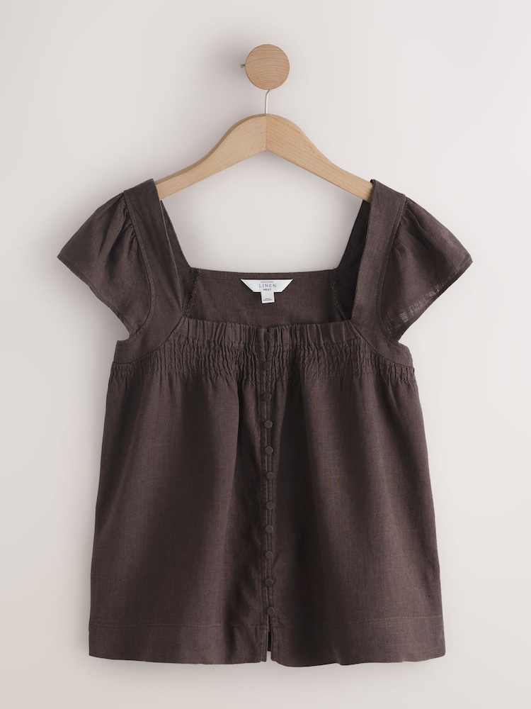 Two Pack Multi Stripe/Chocolate Brown Flutter Sleeve Button Front Top - Image 2 of 9